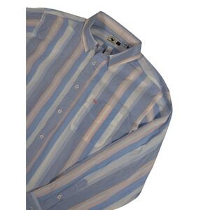 Ferrioni Sportivo Dip Mens XL Blue Peach Striped Button Down Shirt Cotton M27014